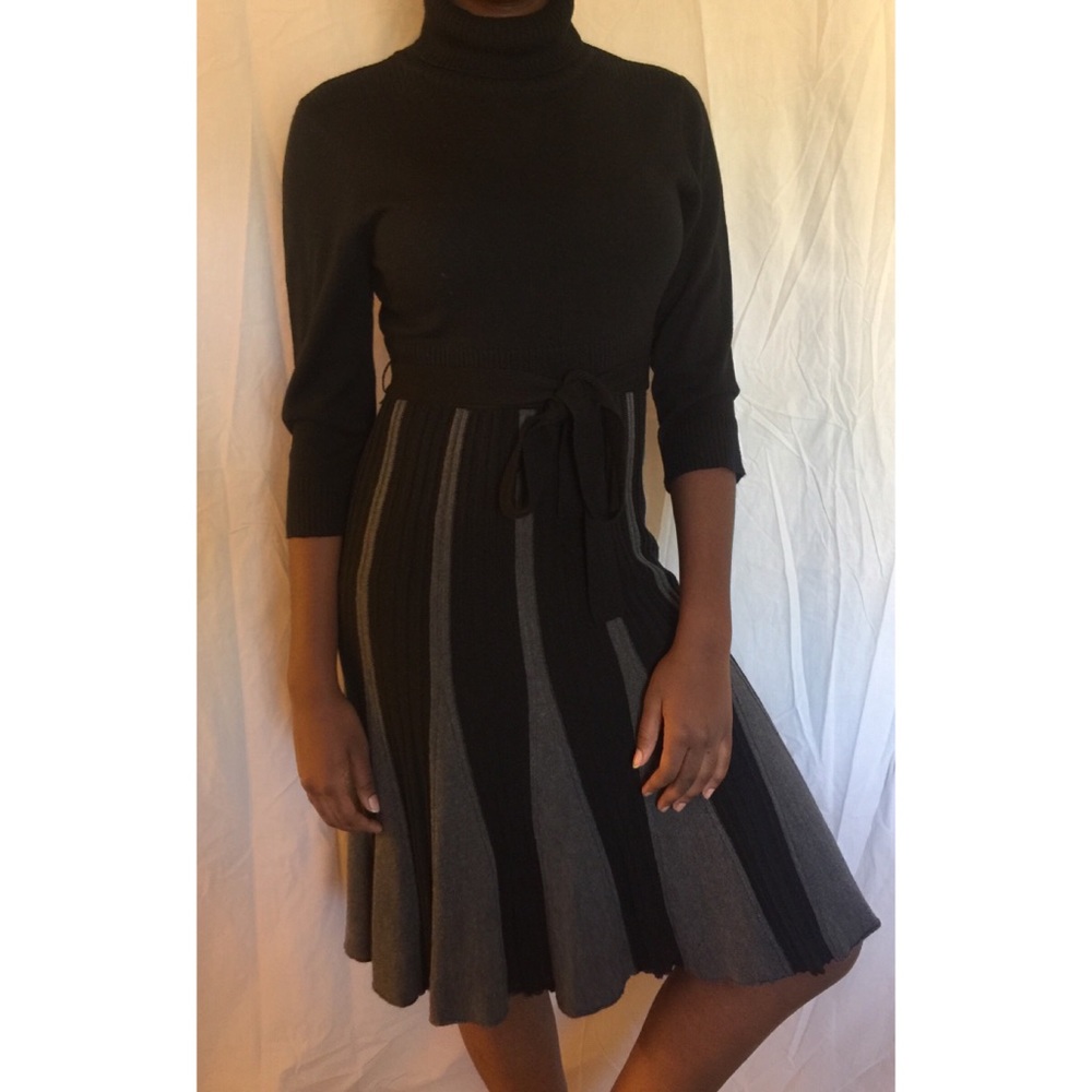 London Times Knit Turtleneck Dress with Sash